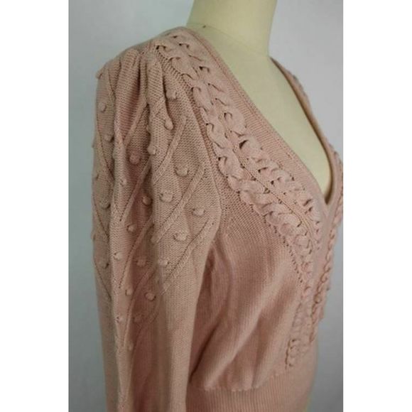 BCBG Crop Bishop Sleeve Sweater sz L in Bare Pink - Picture 7 of 9